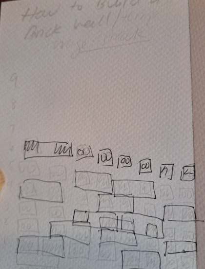 Pencil and ink sketch of the brick rows, numbered up the side.